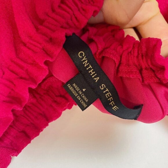 Cynthia Steffe Womens Off Shoulder Tiered A-Line Dress Pink Size 4 Ruffle Formal - Picture 3 of 9